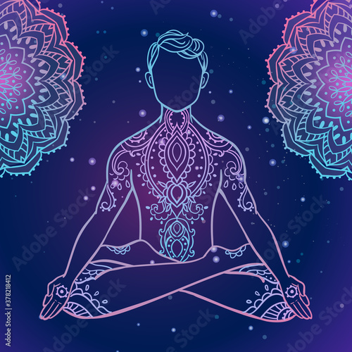 Yoga man. Ornament beautiful Concept of meditation. Geometric element hand drawn. Vector illustration