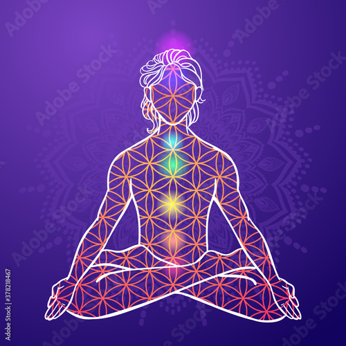 Yoga man. Ornament beautiful Concept of meditation. Geometric element hand drawn. Vector illustration. Geometric sacred geometry.