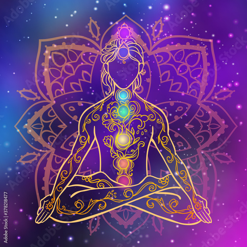 Yoga man. Ornament beautiful Concept of meditation. Geometric element hand drawn. Vector illustration. Geometric sacred geometry.