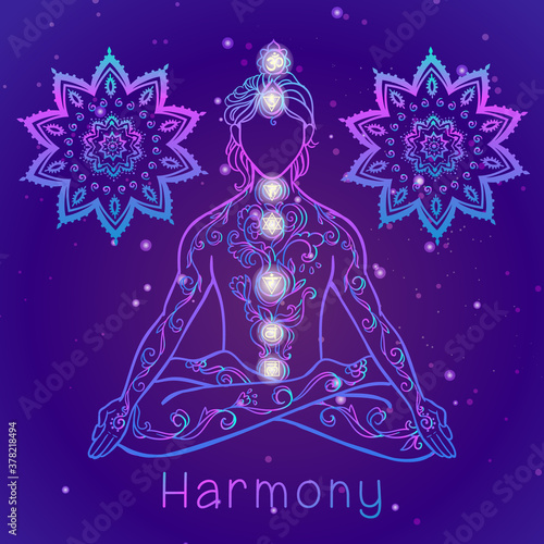 Yoga man. Ornament beautiful Concept of meditation. Geometric element hand drawn. Vector illustration. Geometric sacred geometry.