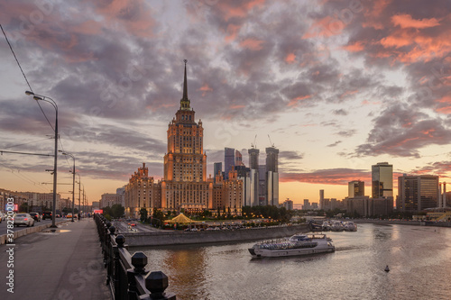Hotel Radisson (former Ukraine) - one of seven Stalins skyscrapers at sunset photo