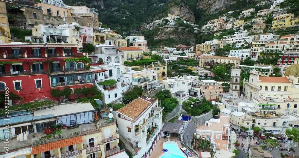 Mountain town along Amalfi Coast, aerial