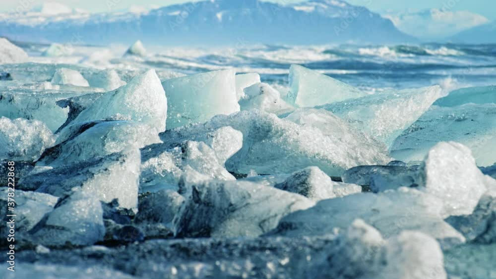 Iceland icebergs on Okulsarlon Beach, close up Iceland icebergs on Okulsarlon Beach, close up