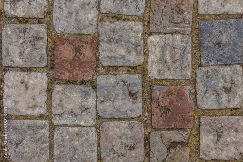 Cobbled pavement of an historic city. Karlovy Vary, Czechia