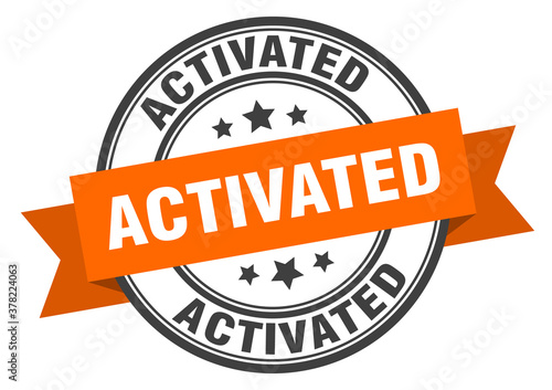 activated label sign. round stamp. band. ribbon