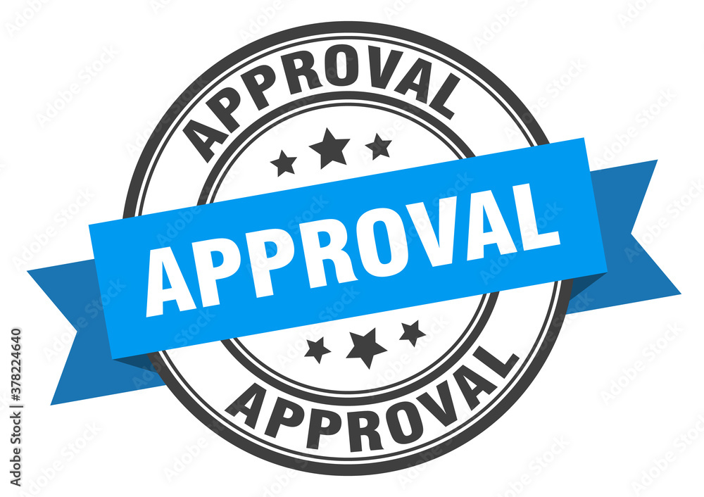approval label sign. round stamp. band. ribbon