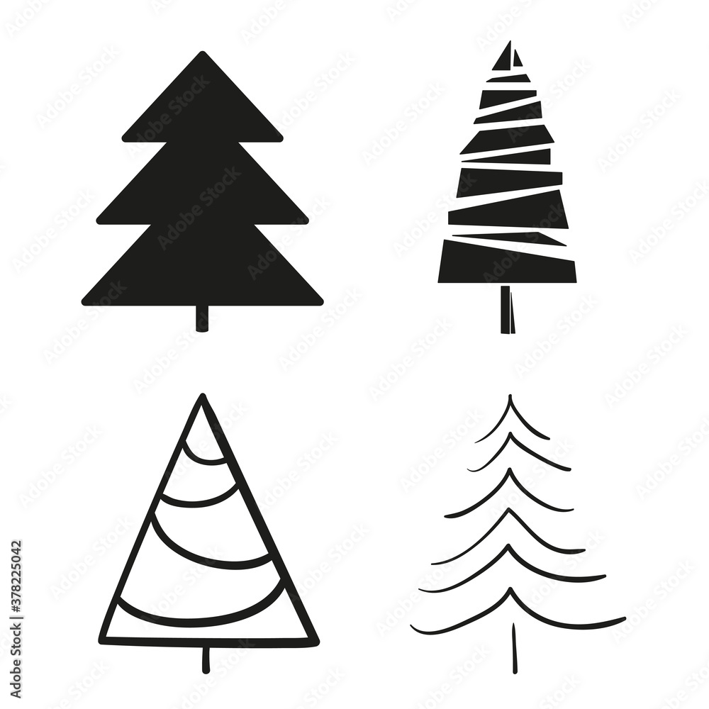 Obraz premium Christmas tree on white. Xmas trees. Black and white illustration