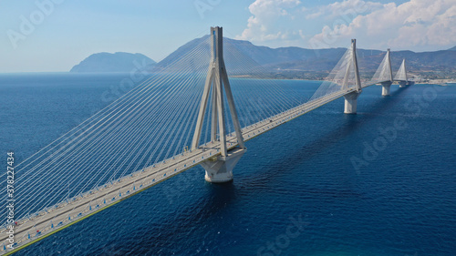 Aerial bird's eye drone photo of state of the art suspension bridge crossing the sea © aerial-drone