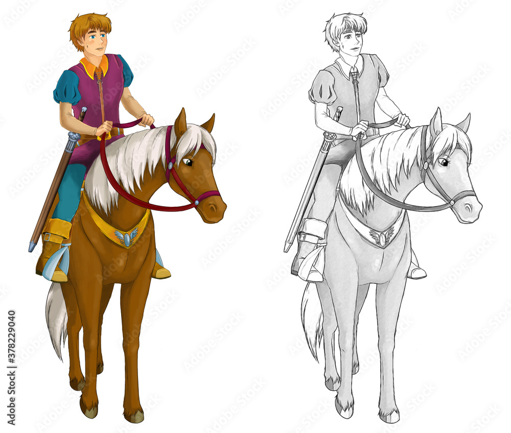 cartoon sketch scene with prince riding on horse illustration cartoon sketch scene with prince riding on horse illustration