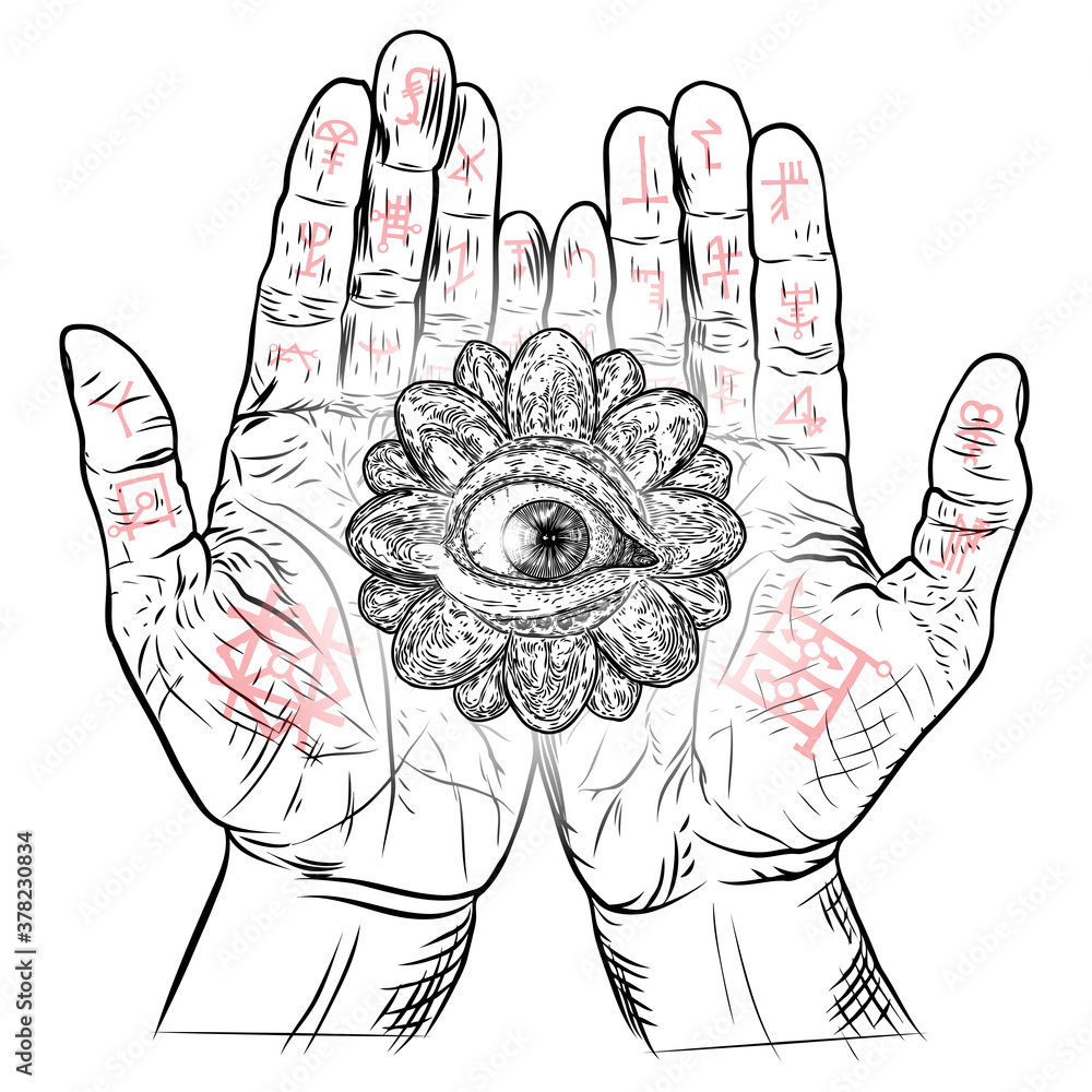 Fortune Teller hands or witch hands with all seeing eye. Mystic and