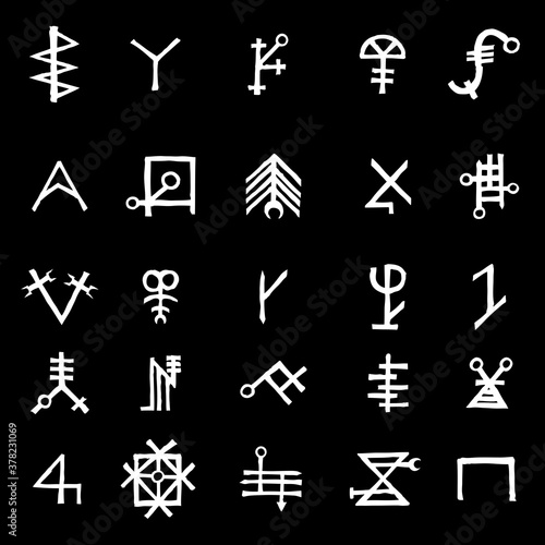 Wiccan symbols imaginary cross symbols, inspired by antichrist pentagram and witchcraft. Vector.