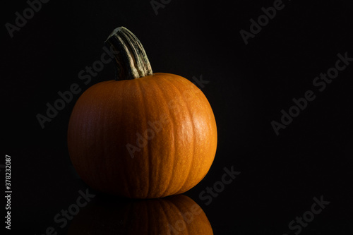 Close up shot of a pumpkin on a black background