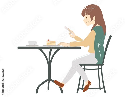 カフェでスイーツを楽しむ女性(線無し) © 無印かげひと