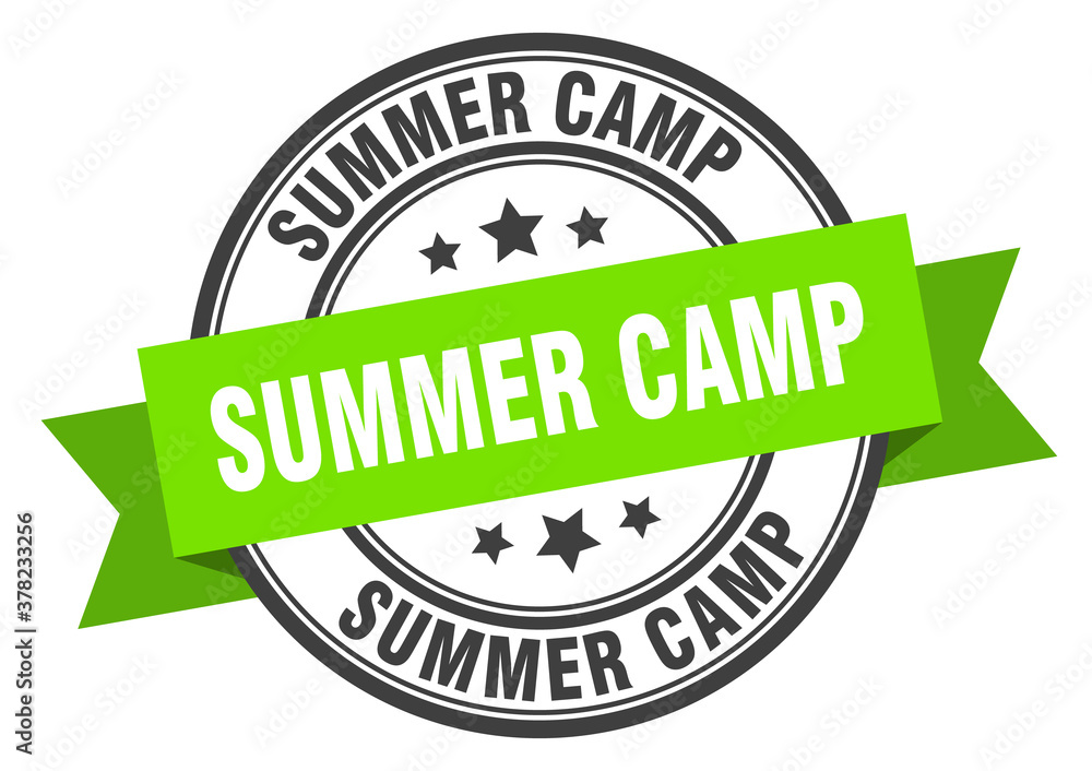 summer camp label sign. round stamp. band. ribbon summer camp label sign. round stamp. band. ribbon