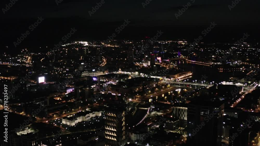 custom made wallpaper toronto digitalPanoramic view at night with city lights on dark sky background. Stock footage. View from the plane porthole on a big city with beautiful lights, night life concept.