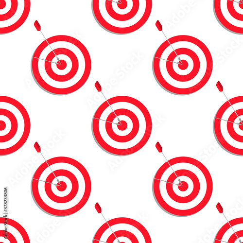Target aim vector icon in flat style. Darts game illustration on white isolated background. Dartboard sport target seamless pattern concept. EPS