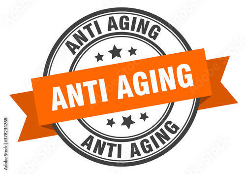 anti aging label sign. round stamp. band. ribbon