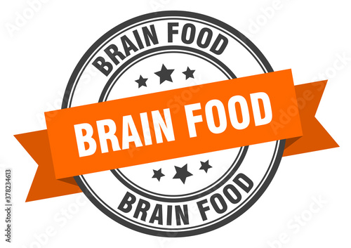 brain food label sign. round stamp. band. ribbon