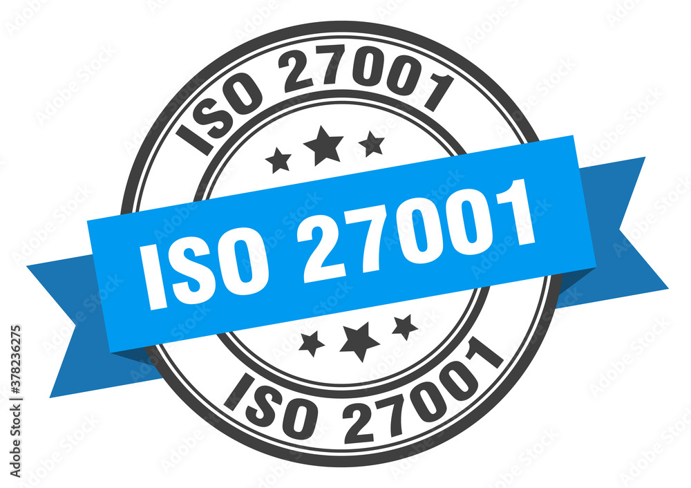 Fototapeta premium iso 27001 label sign. round stamp. band. ribbon