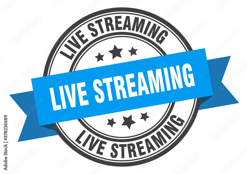 Fototapeta premium live streaming label sign. round stamp. band. ribbon