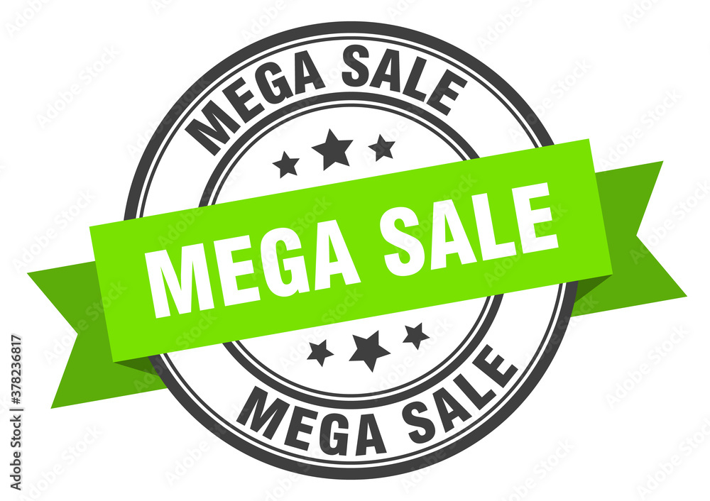 mega sale label sign. round stamp. band. ribbon mega sale label sign. round stamp. band. ribbon
