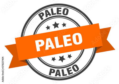 paleo label sign. round stamp. band. ribbon