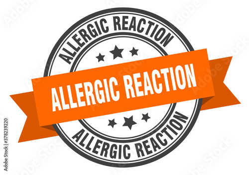 allergic reaction label sign. round stamp. band. ribbon