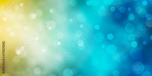 Light Blue, Yellow vector layout with circle shapes. Illustration with set of shining colorful abstract spheres. Pattern for booklets, leaflets.