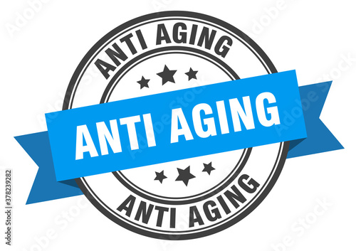 anti aging label sign. round stamp. band. ribbon