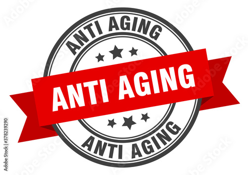 anti aging label sign. round stamp. band. ribbon
