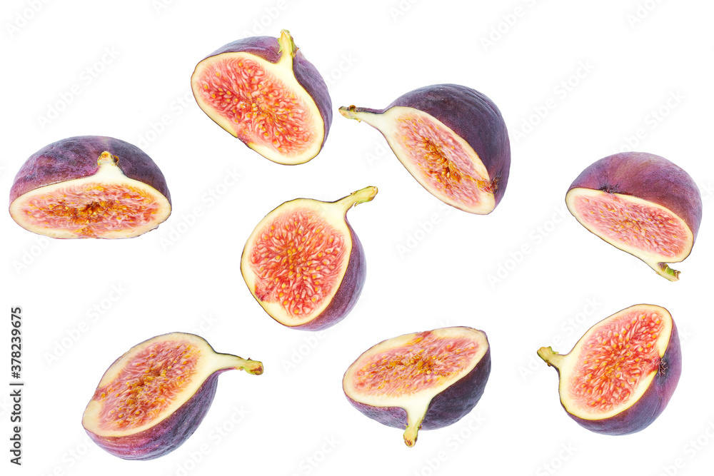 half figs isolated on white background, top view. half figs isolated on white background, top view.