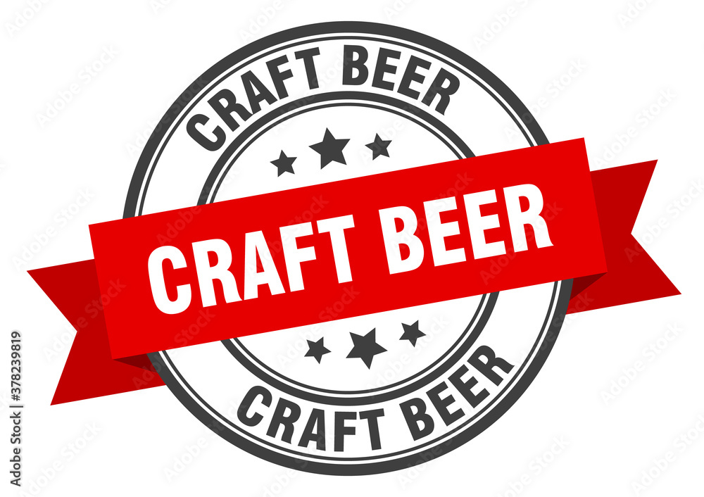 Fototapeta premium craft beer label sign. round stamp. band. ribbon