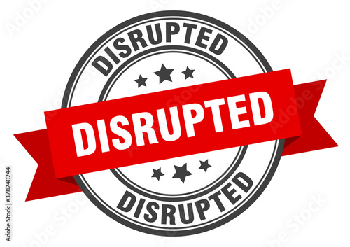 disrupted label sign. round stamp. band. ribbon