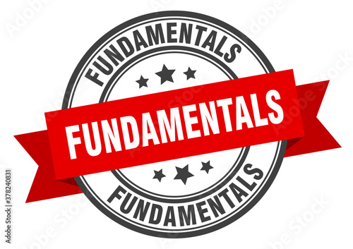 fundamentals label sign. round stamp. band. ribbon