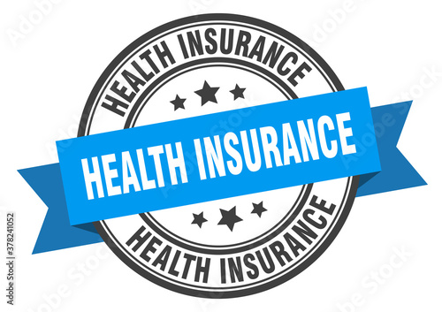 health insurance label sign. round stamp. band. ribbon