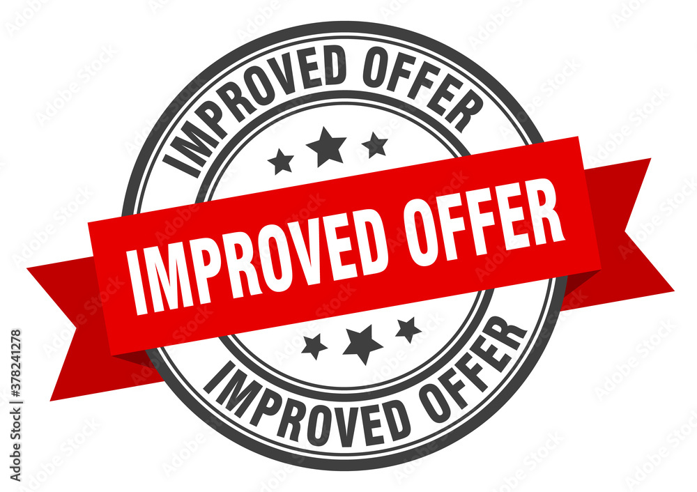 Fototapeta premium improved offer label sign. round stamp. band. ribbon