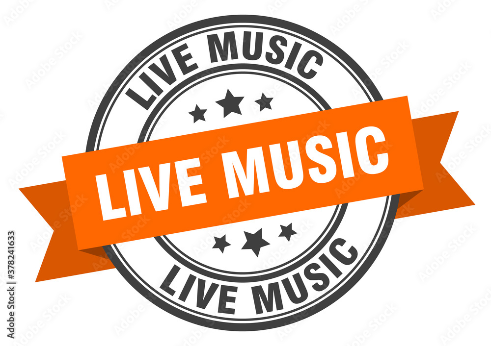 live music label sign. round stamp. band. ribbon live music label sign. round stamp. band. ribbon
