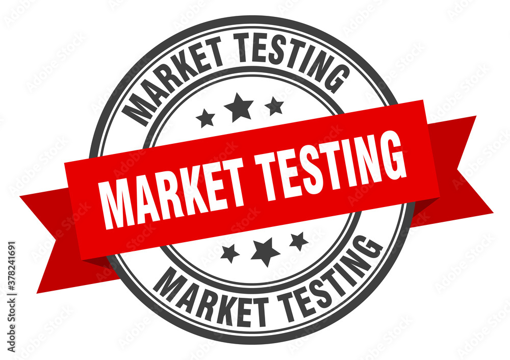 market testing label sign. round stamp. band. ribbon market testing label sign. round stamp. band. ribbon