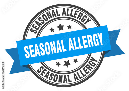 seasonal allergy label sign. round stamp. band. ribbon