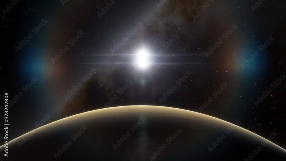 Fototapeta premium alien planet in space, science fiction landscape, 3d render