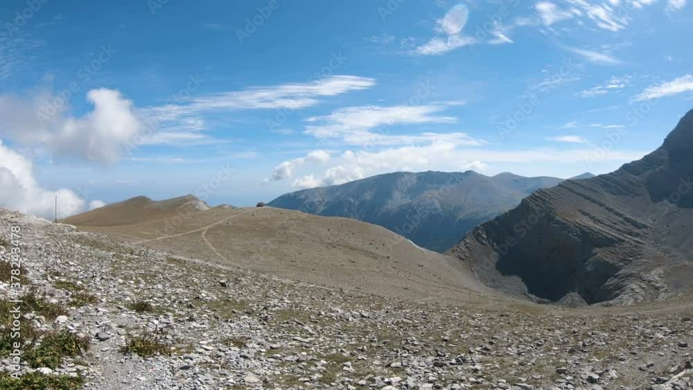 Impressive view on Mytikas, the highest mountain of Olympus ridge in Greece. View from Skala summit. Climbing on Mytikas. Impressive view on Mytikas, the highest mountain of Olympus ridge in Greece. View from Skala summit. Climbing on Mytikas.