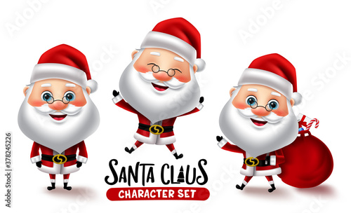Santa claus character vector set. Christmas santa characters in different pose and gestures isolated in white background for xmas holiday cartoon collection design. Vector illustration 