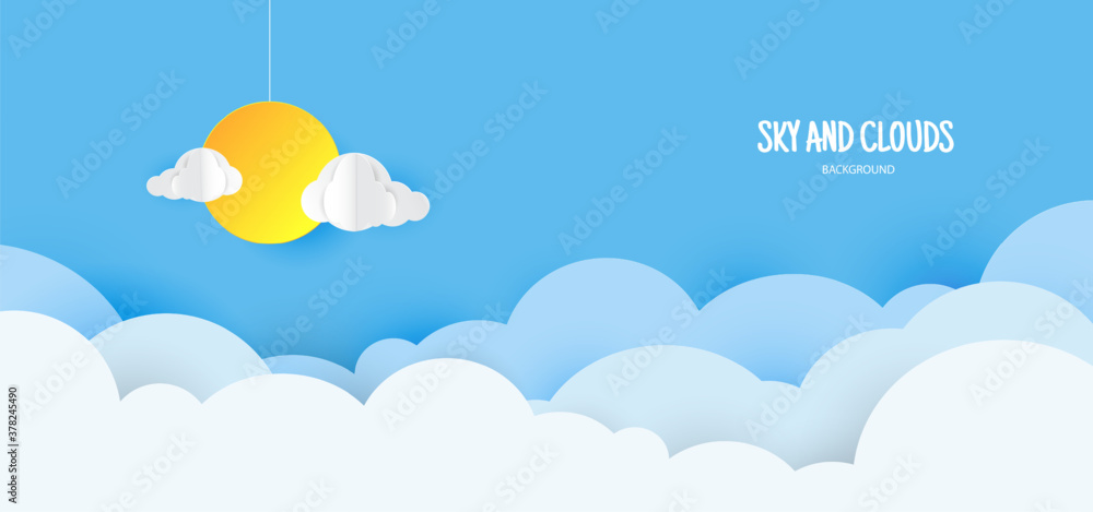 Blue sky background with clouds in paper cut style. Stock Vector ...