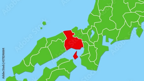 兵庫県の位置がズームアップになって赤く表示されます。