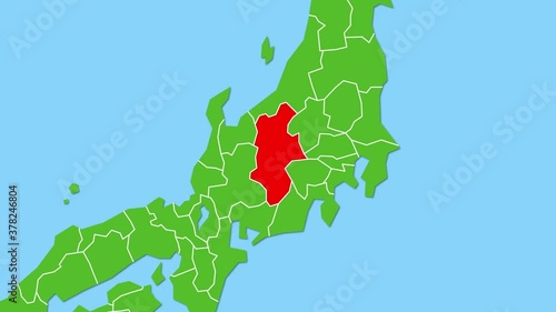 長野県の位置がズームアップになって赤く表示されます。