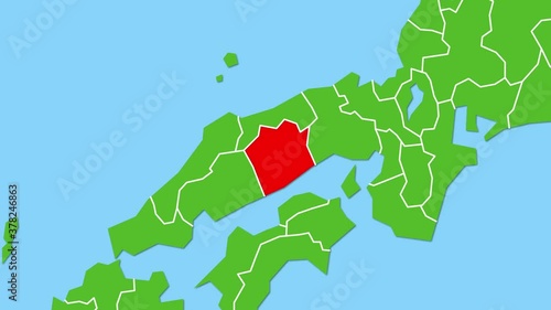 岡山県の位置がズームアップになって赤く表示されます。