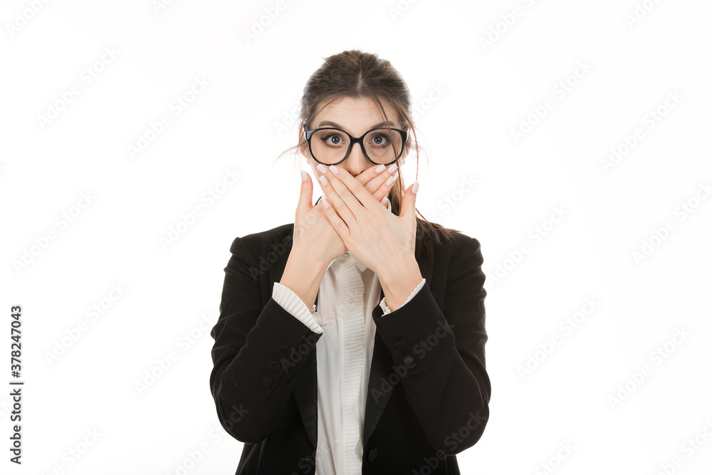 frustrated woman covering mouth with hands frustrated woman covering mouth with hands