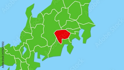 山梨県の位置がズームアップになって赤く表示されます。