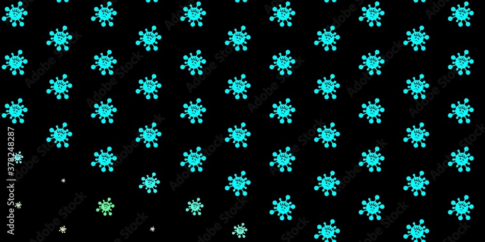 Dark blue, green vector backdrop with virus symbols.