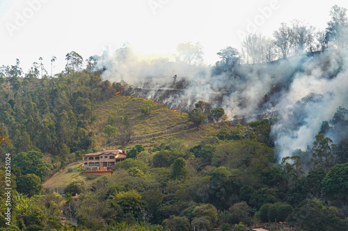 Forest fire disaster in Monte Alegre do Sul  Sao Paulo  Brazil. 8 September-2020